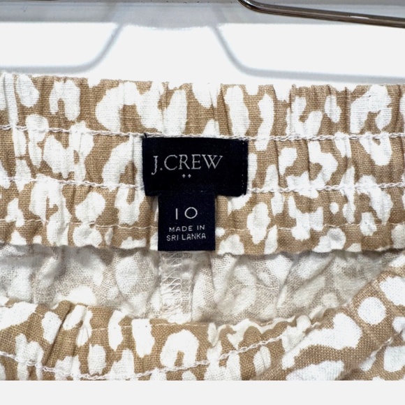 J Crew Pants Womens Linen Cotton Leopard Drawstring Beige Brown Pleats Size 10 - Picture 5 of 6